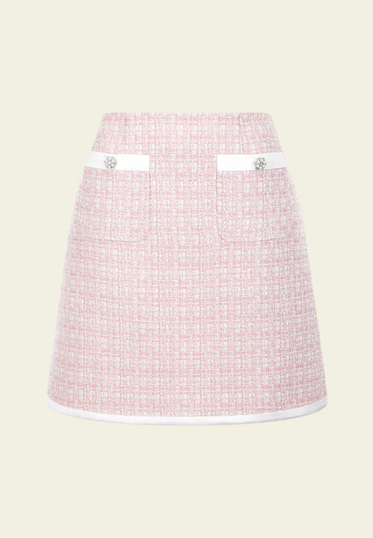 Contrast check mixed tweed skirt