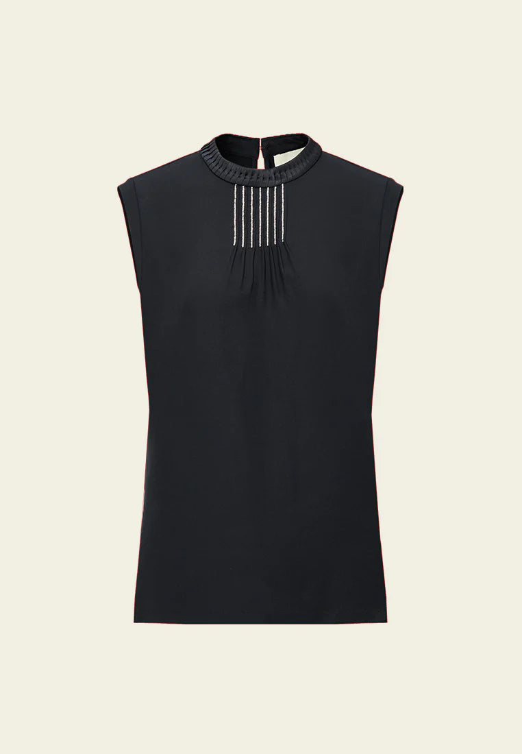 Ruffled crystal trim sleeveless top
