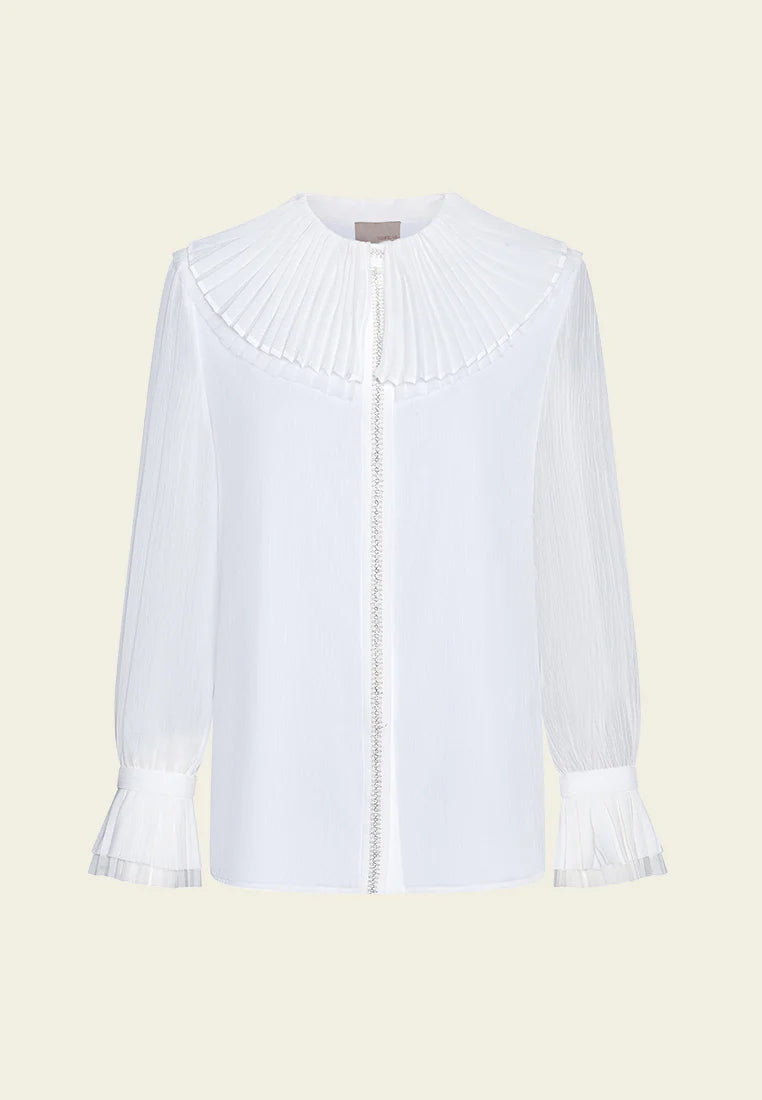Ruffled chiffon shirt with concealed buttons