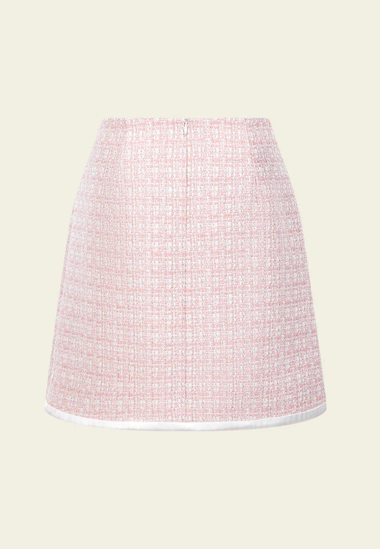Contrast check mixed tweed skirt