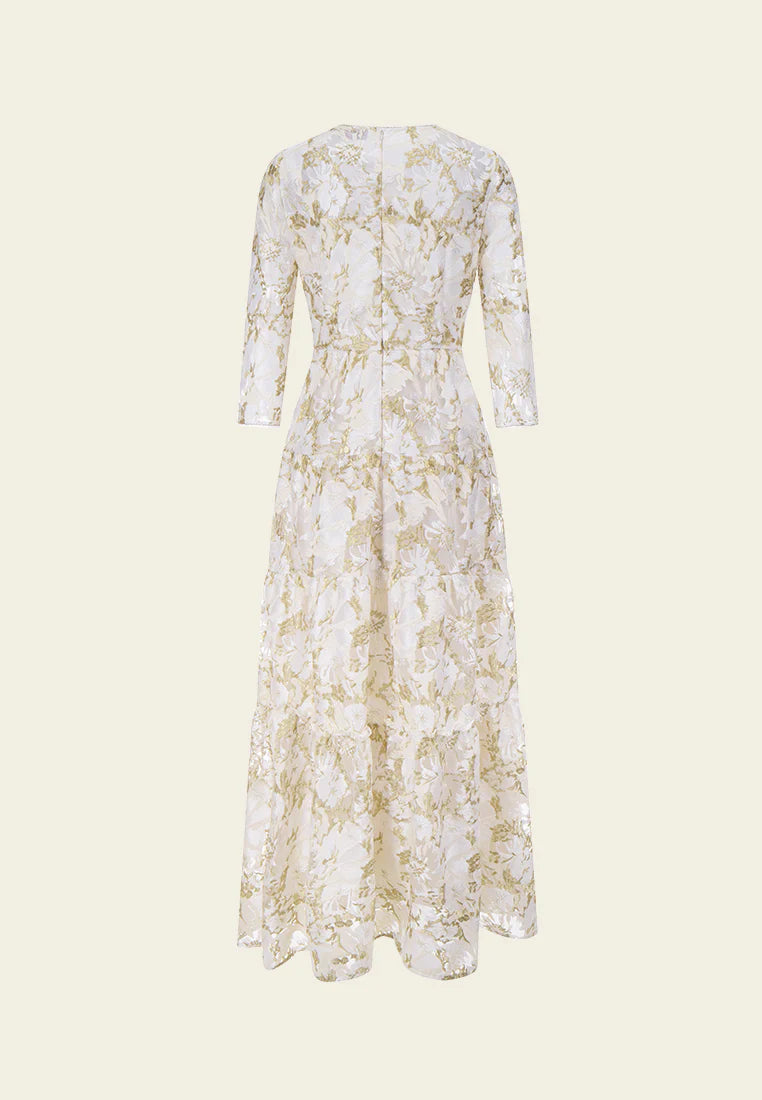 Embellished abstract pattern embroidered mesh dress