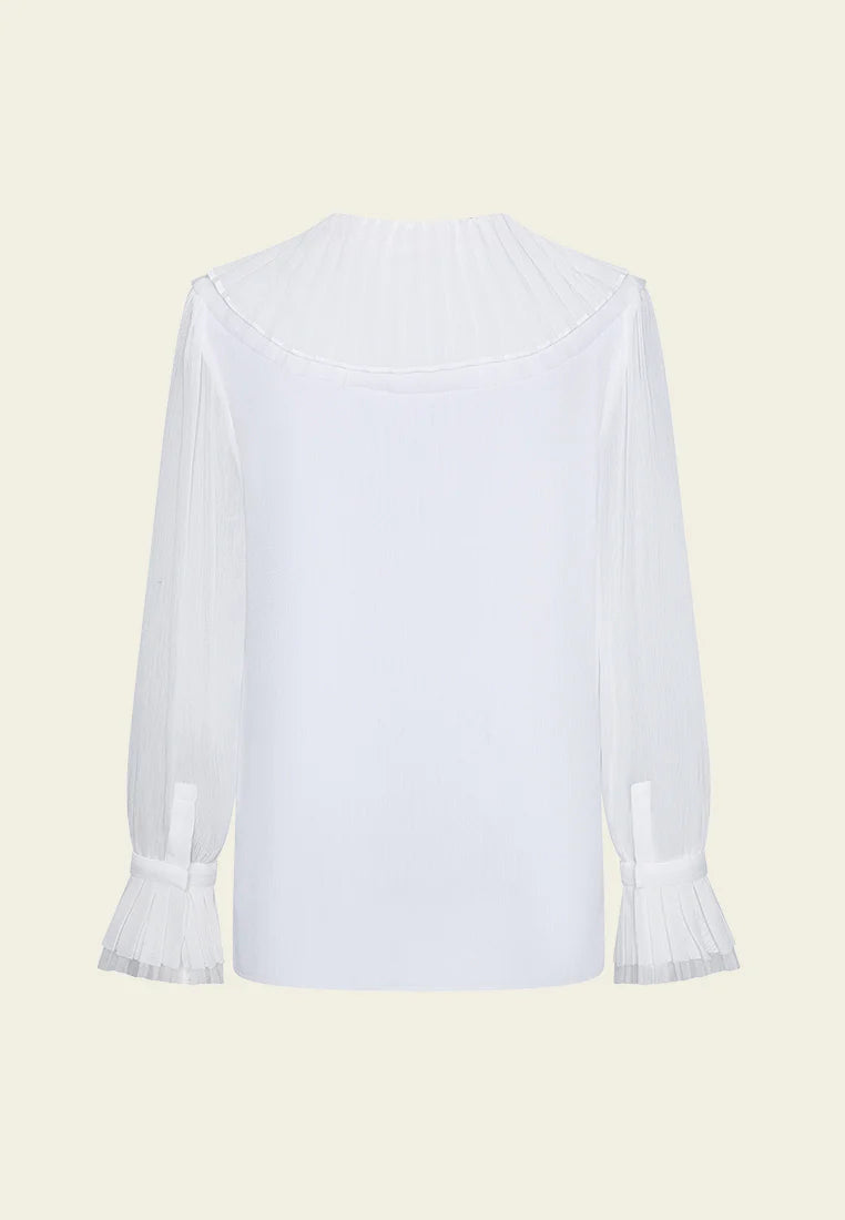 Ruffled chiffon shirt with concealed buttons