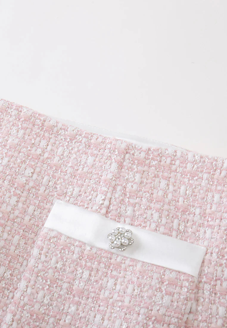 Contrast check mixed tweed skirt